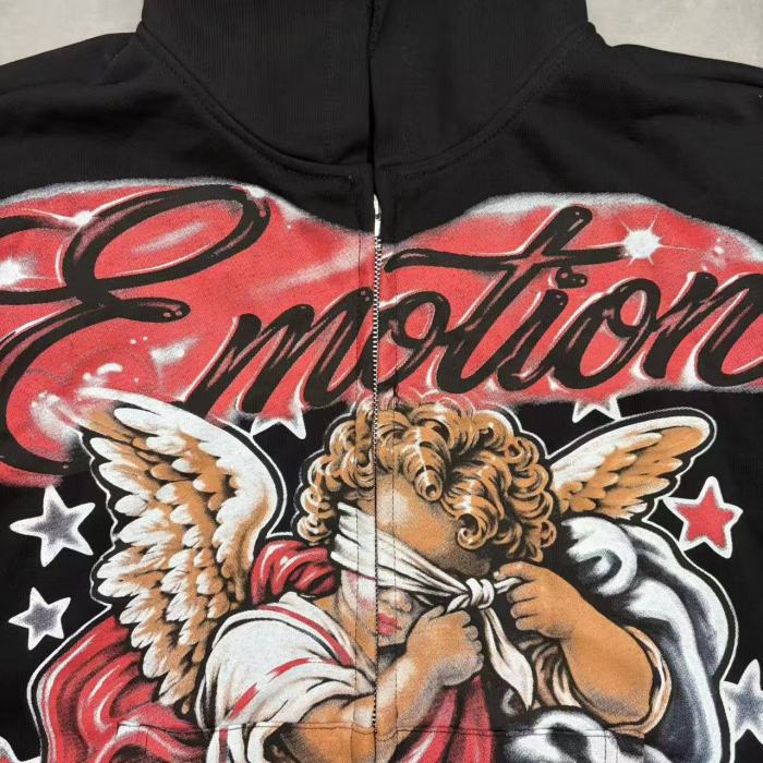 Mixed Emotion Blindfold Angel Star Letter Print Zip Up Hoodie 29567680