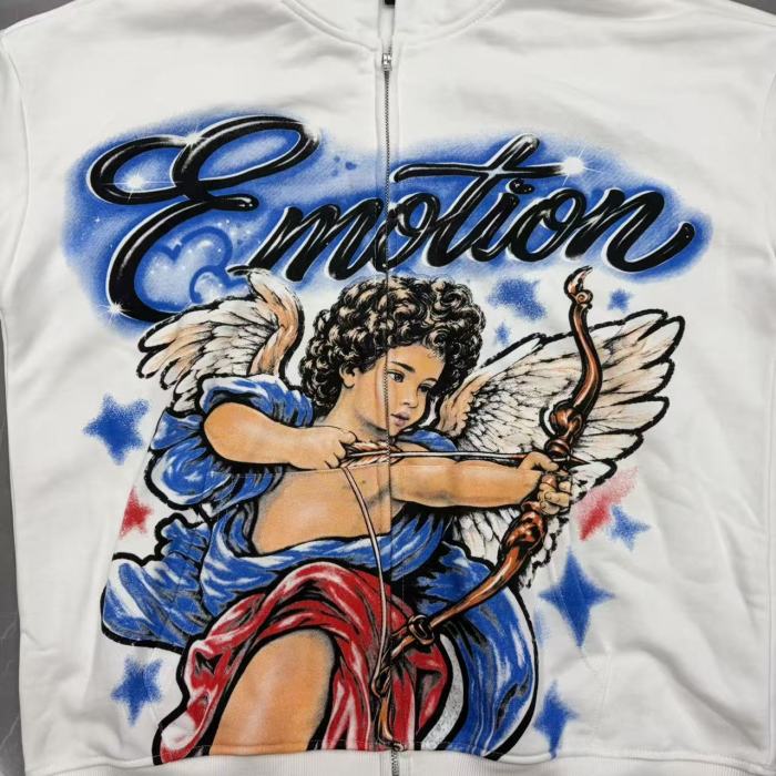 Mixed Emotion Cupid Archer Angel Emotion Spray Letter Print Zip Up Hoodie 29567693