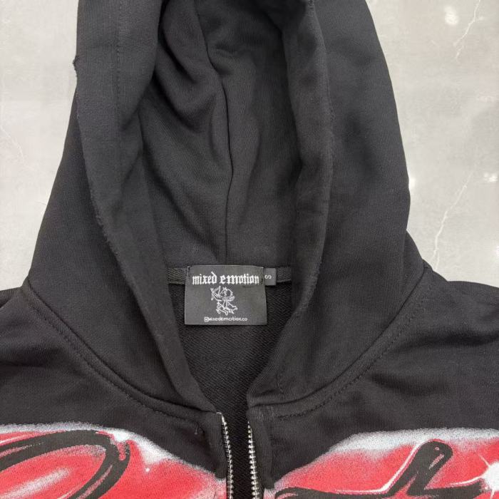 Mixed Emotion Blindfold Angel Star Letter Print Zip Up Hoodie 29567680
