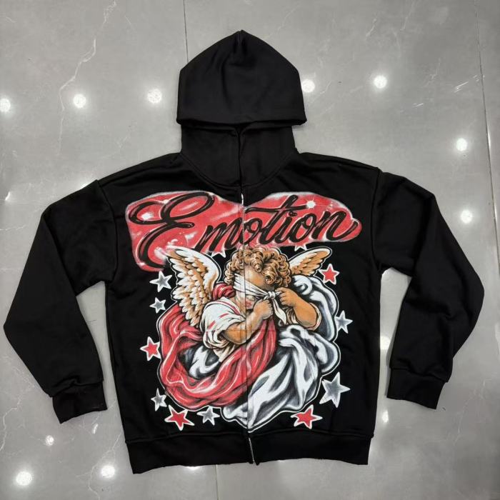 Mixed Emotion Blindfold Angel Star Letter Print Zip Up Hoodie 29567680