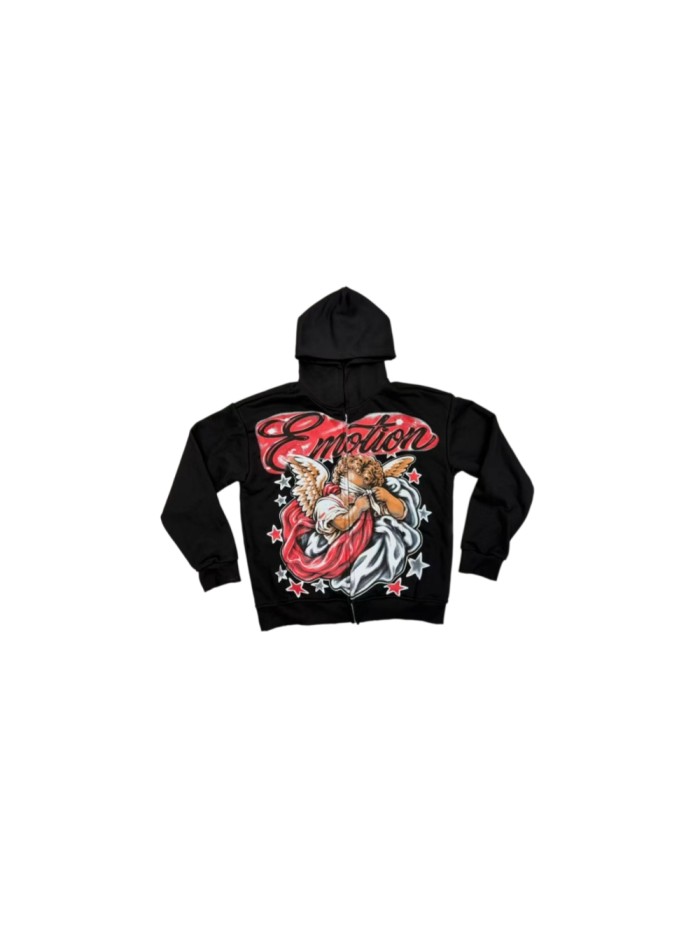 Mixed Emotion Blindfold Angel Star Letter Print Zip Up Hoodie 29567680