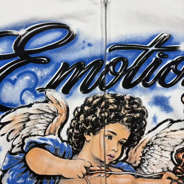 Mixed Emotion Cupid Archer Angel Emotion Spray Letter Print Zip Up Hoodie 29567693