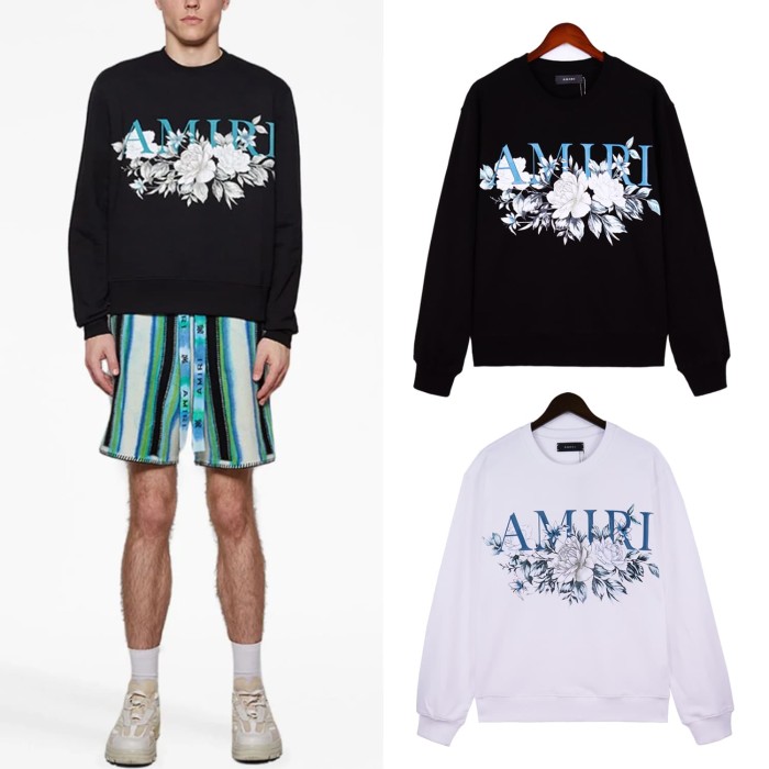 [50% Off]Amiri Floral Blue Logo Print  hoodie