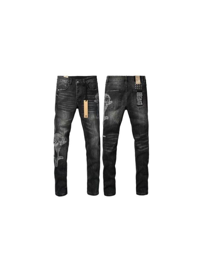 Ksubi 1:1 quality version Side Rose Graphic Print Washed Slim Fit Jeans 29570947