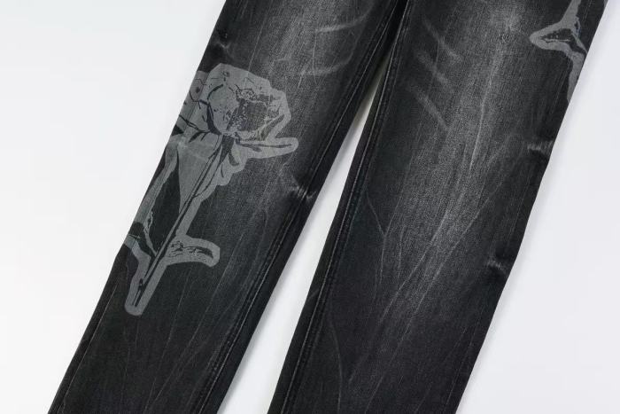 Ksubi 1:1 quality version Side Rose Graphic Print Washed Slim Fit Jeans 29570947
