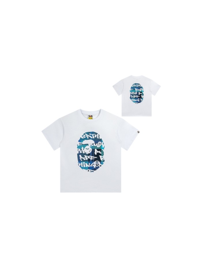 [50% Off]A Bathing Ape Plaid Ape man head Print tee
