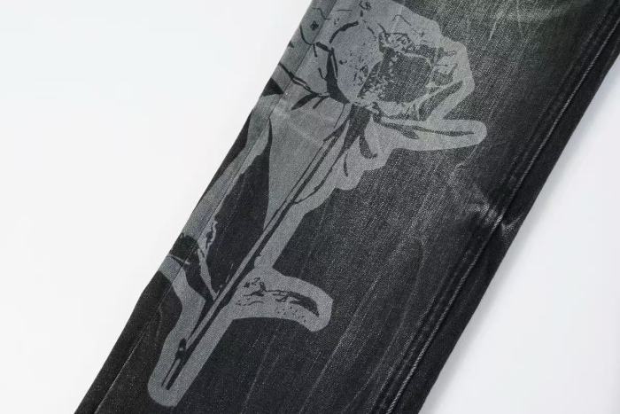 Ksubi 1:1 quality version Side Rose Graphic Print Washed Slim Fit Jeans 29570947