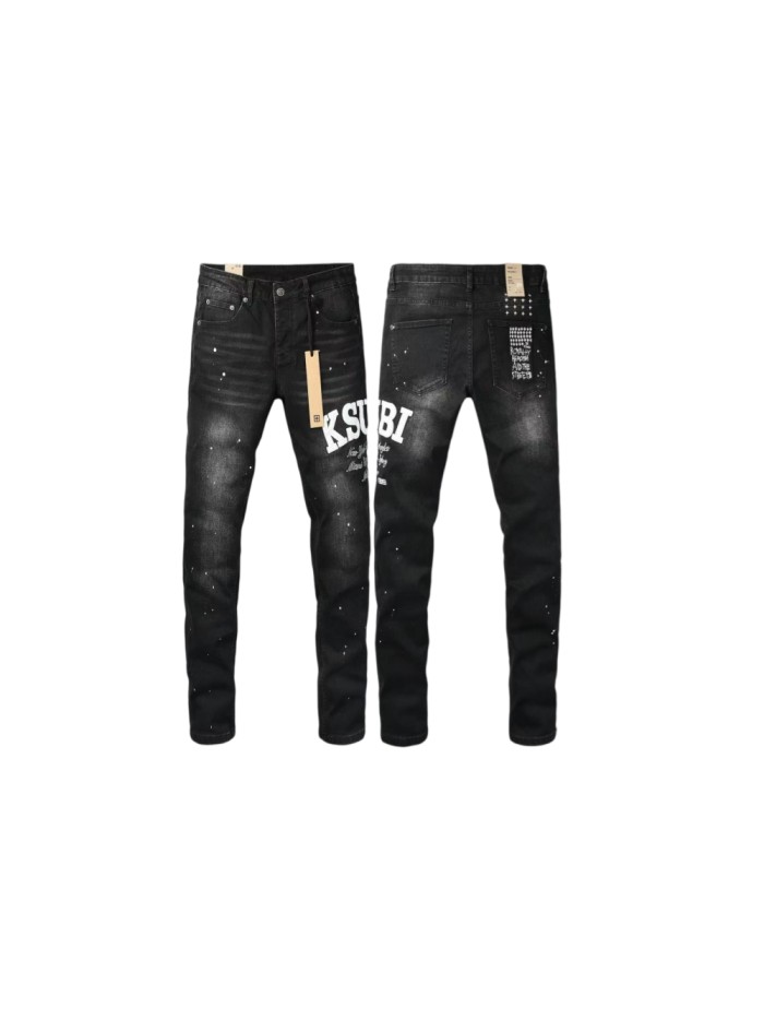 Ksubi 1:1 quality version Large Letter Embroidery City Script Paint Splatter Slim Fit Jeans 29570938