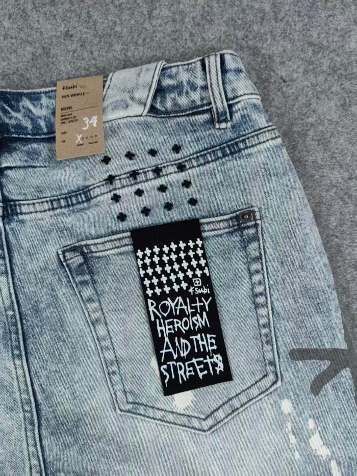 Ksubi 1:1 quality version Washed Graffiti Letter Print Paint Splatter Ripped Skinny Denim Jeans 29461416